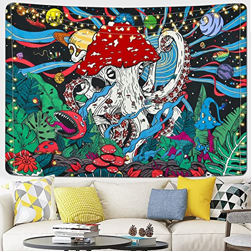 Trippy Mushroom Psychedelic Planets Fantasy Plants Monster Octopus Space Galaxy Tapestry