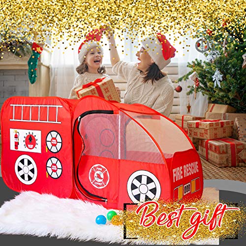 Fire Truck Tent w/ Sound Button for Kids Playhouse