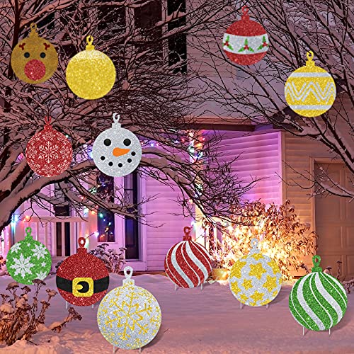 12 Pieces Christmas Balls Yard Sign Lawn Decorations