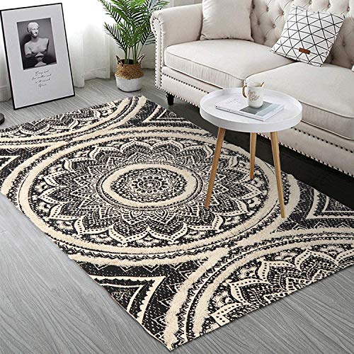 Boho Mandala Runner & Area Rug, Black and Cream