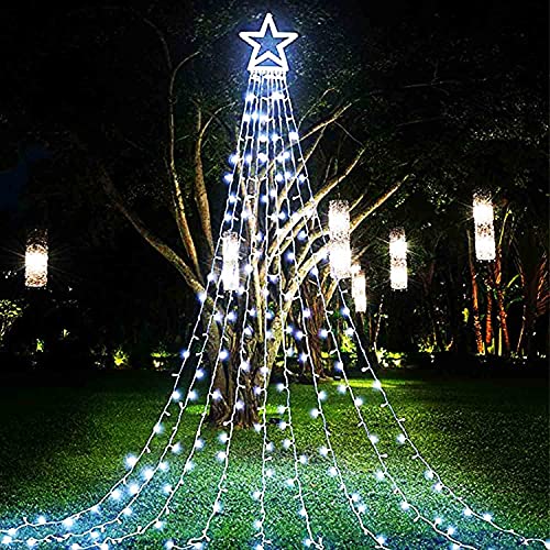 Christmas Star String Lights 317 LED  Waterproof String Lights with Star Topper, 8 Lighting Modes Waterfall Lights for Tree Decor