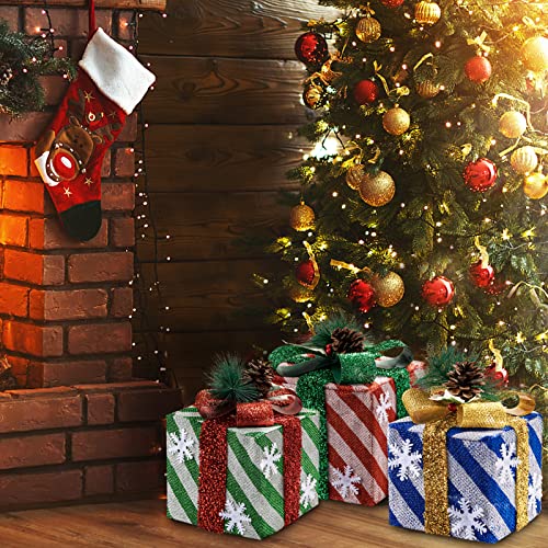 Set of 3 Christmas Lighted Gift Boxes w/ Bows