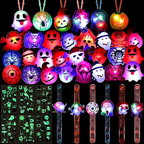 42pcs Halloween Light up Rings Necklace & Luminous Tattoo Stickers