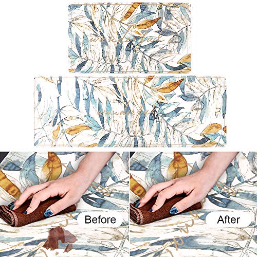 Kitchen Rug Set PVC Leather Anti Fatigue Heavy Duty Standing Mat Waterproof & Oil Proof