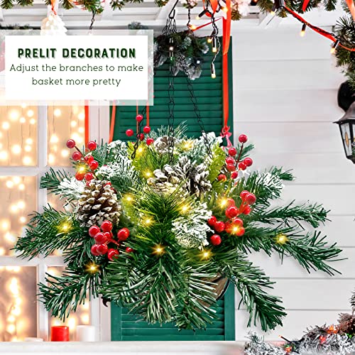 Pre-Lit Artificial Christmas Hanging Basket Decoration