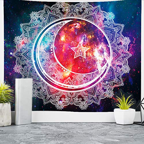 Psychedelic Celestial Starry Sky Boho Mandala Tapestry,