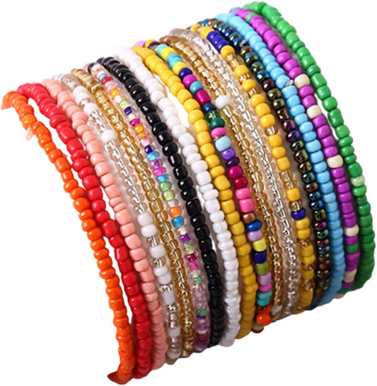 17Pcs Elastic Beaded Bracelets Bohemian Stackable Beaded Stretch Colorful Boho Beach Bracelet Jewelry for Women Girl