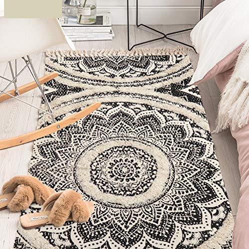 Boho Mandala Runner & Area Rug, Black and Cream