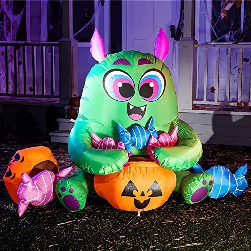 5 FT Long Halloween Inflatable Monster Candy w/ Pumpkin