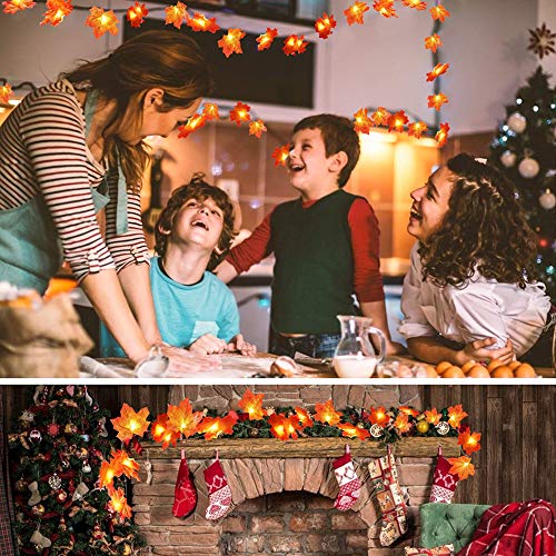 Holiday Special 4 Pack! 40 FT Maple Leaves Light Battery Operated  80 LED Thanksgiving Fall Leaves Garland