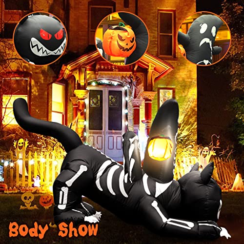 6FT Halloween Decorations Outdoor Inflatable Black Cat w/ White Ghost & Pumpkin