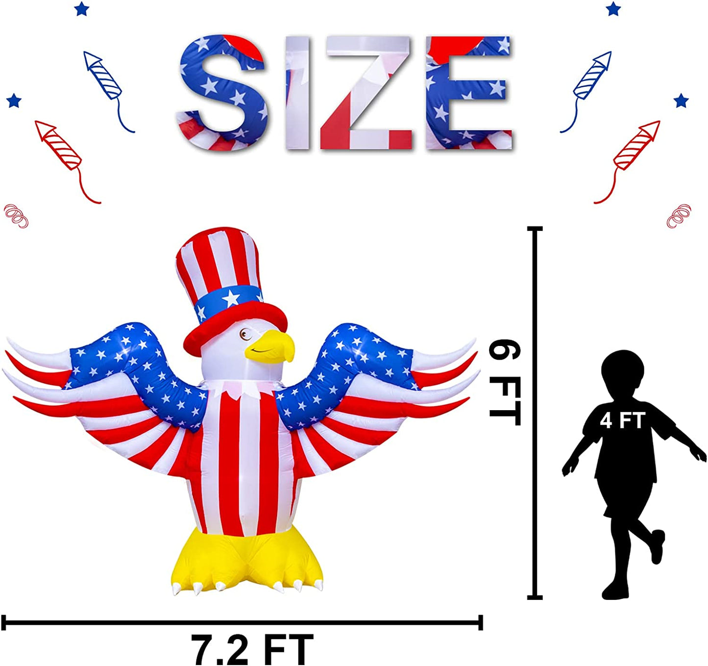 7 FT 4th of July Inflatable Decorations, American Flying Bald Eagle Decor with Build-in LEDs