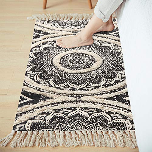 Boho Mandala Runner & Area Rug, Black and Cream