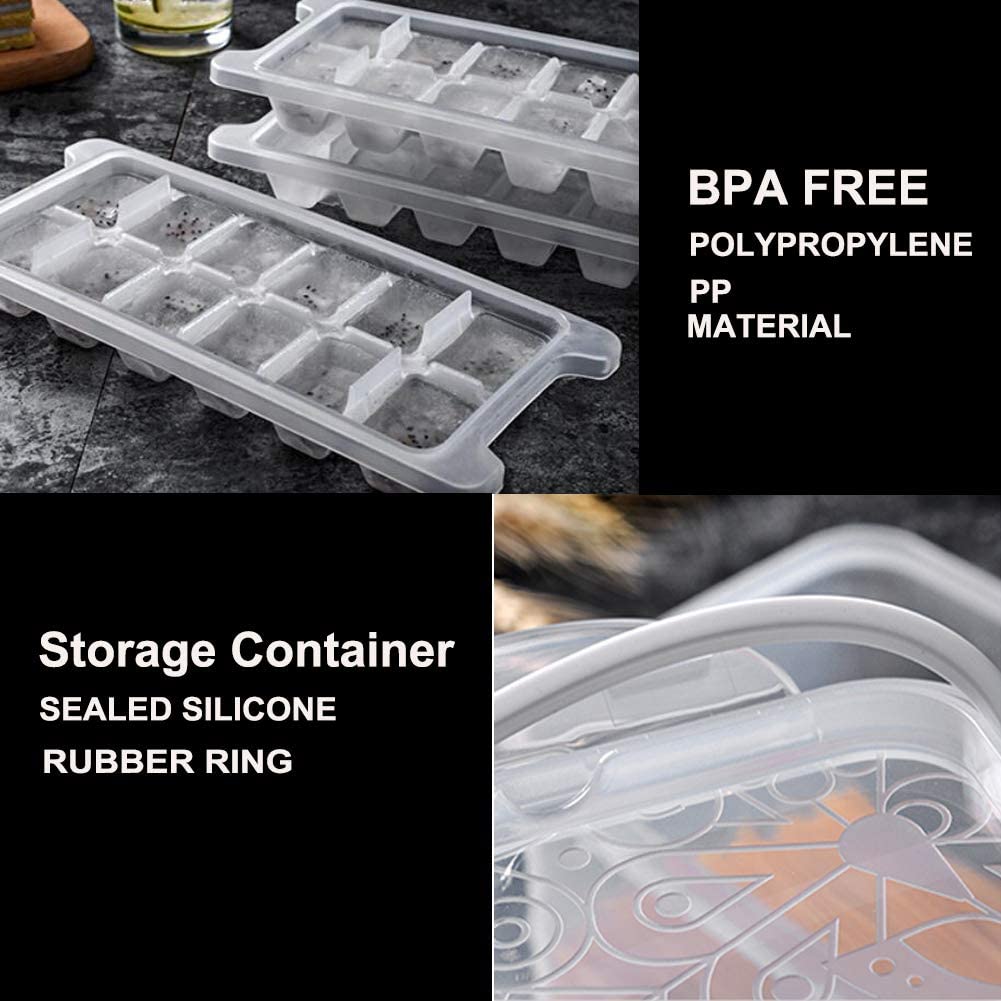 Ice Cube Trays & Ice Cube Storage Container Set w/ Airtight Locking Lid, 3 Packs / 36 Big Trapezoid Ice Cubes