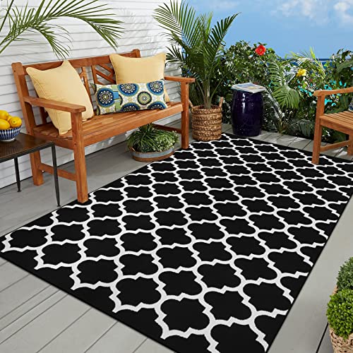 Black & White Outdoor Rug, Machine Washable, Reversible