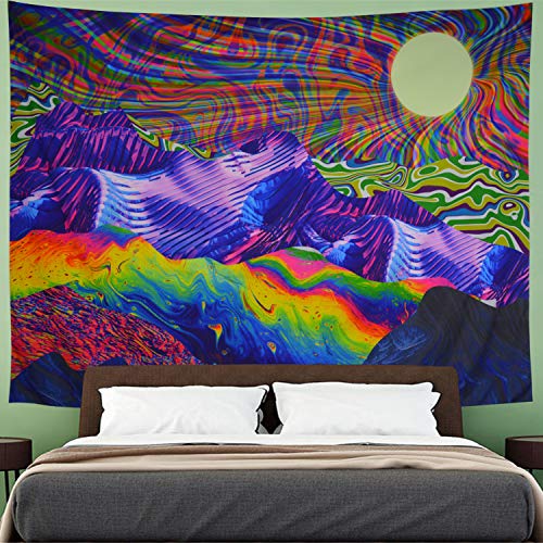 Trippy Psychedelic Tapestry Mountain & Sun Colorful Sunrise Landscape Wall Decor