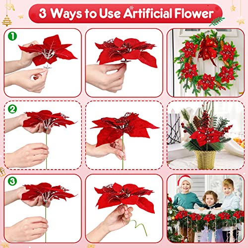 20 Packs Poinsettia Artificial Flowers for Christmas Tree Decoration