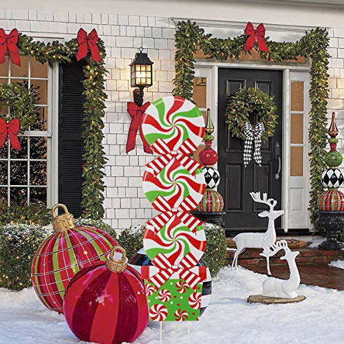 42 Inch Peppermint Christmas Yard Sign Stakes Holiday Home Lawn Candyland Themed Decor