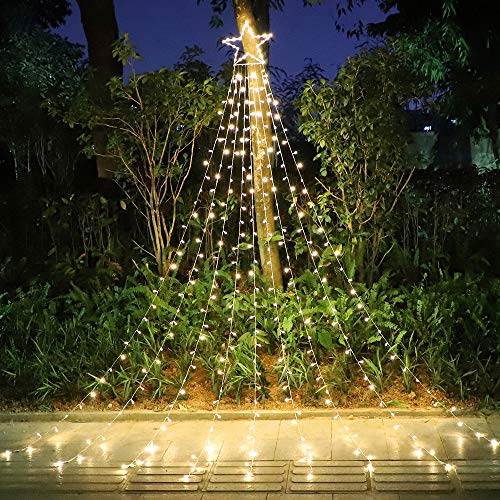 Christmas Star String Lights 317 LED  Waterproof String Lights with Star Topper, 8 Lighting Modes Waterfall Lights for Tree Decor