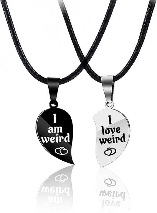 I Love Weird Broken Heart Puzzle Couple Friendship Necklace Set of 2  Best for Valentines Day Gfit
