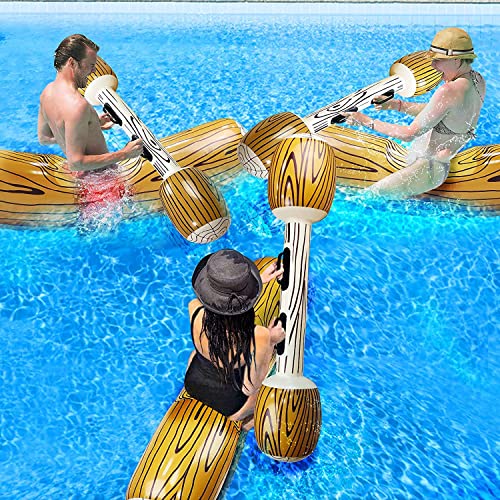 6 Pcs Battle Log Rafts Inflatable Pool Games  for 3 Players