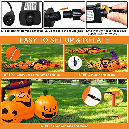 7 Ft Long Halloween  Pumpkin Family Inflatable w/ Built in LED Lights