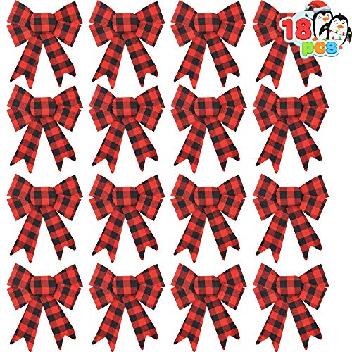 18 Loop Red & Black Buffalo Plaid Flannel Christmas Tree Bows for Holiday Decoration