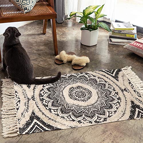 Boho Mandala Runner & Area Rug, Black and Cream