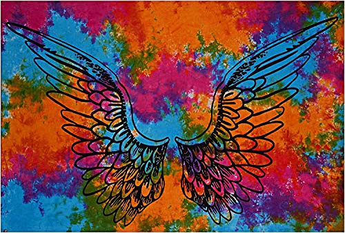 Tie Dye Mandala Angel Wings Hippie Boho Indian Tapestry Decorations  (55x85 Inches)