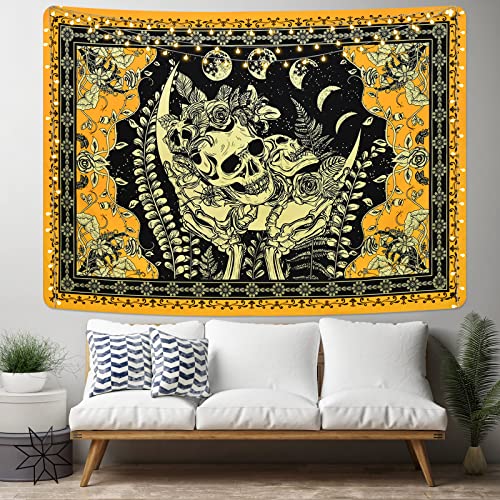 Skull Floral Skeleton Tapestry Tarot Moon Phase Wall Decor