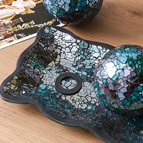 12.4” Mosaic Glass Decorative Tray Dish Plate w/ 3pcs 3" Decorative Orbs