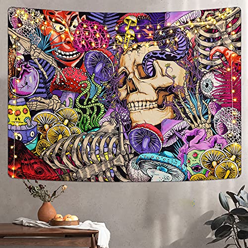 Skull Tapestry Trippy Mushroom Psychedelic Aesthetic Tapestry