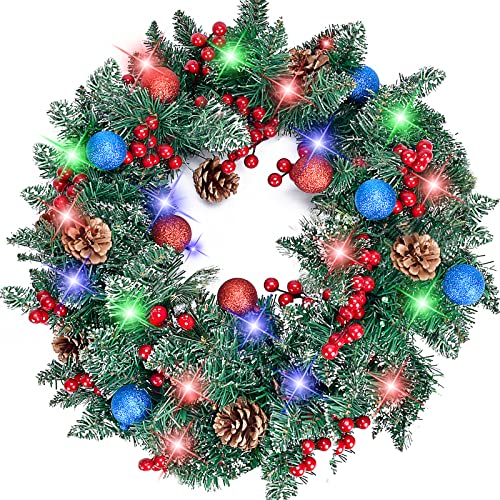 24Inch Christmas Decoration Wreaths for Front Door w/ LED