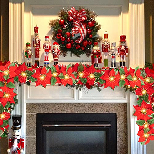 7 FT Christmas Poinsettia Flowers Garland Decoration