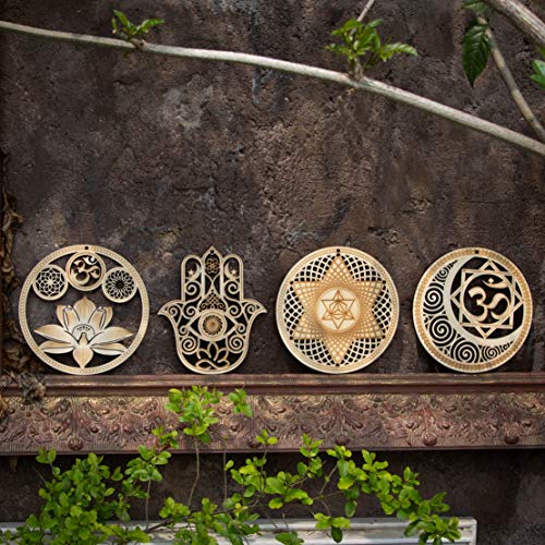 4 PCS 5.31" Sacred Geometry Crystal Grid Meditation Chakra Wooden Wall Art Set