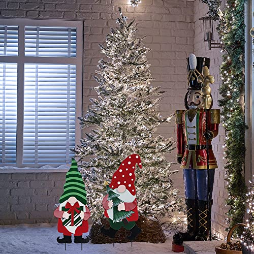 2 Pack Decorative Christmas Gnomes Garden Metal Stakes