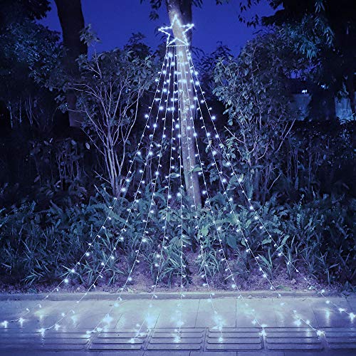 Christmas Star String Lights 317 LED  Waterproof String Lights with Star Topper, 8 Lighting Modes Waterfall Lights for Tree Decor