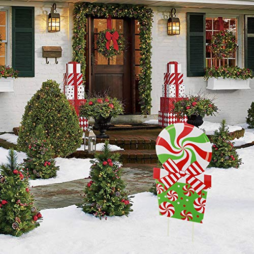 42 Inch Peppermint Christmas Yard Sign Stakes Holiday Home Lawn Candyland Themed Decor