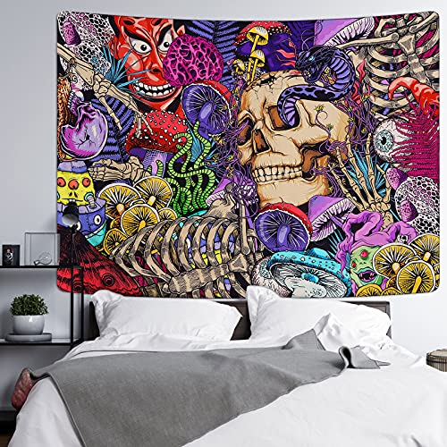 Skull Tapestry Trippy Mushroom Psychedelic Aesthetic Tapestry