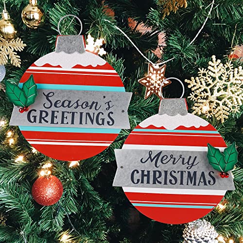 Set of 2 Merry Christmas Signs, 9.6 Inch Christmas Hanging Ornaments