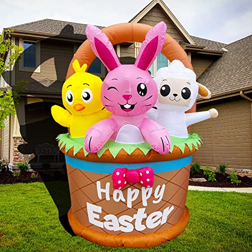 6 ft Inflatable Easter Bunny Chick Lamb in an Easter Basket w/ LED Lights