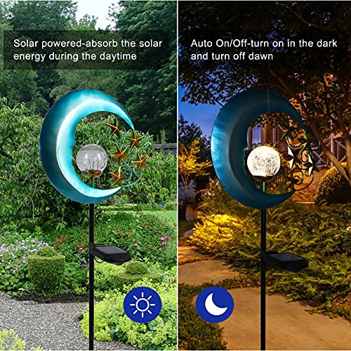 Crackle Glass Globe Moon & Star Solar Lights Outdoor Decoration