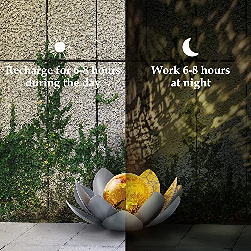 Lotus Solar Light  Garden Decor ,Waterproof LED Crackle Globe Glass Flower Light