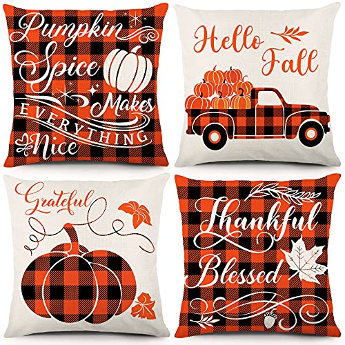 Set of 4 Fall Decor Buffalo Plaid Fall Throw Pillow Covers 18x18