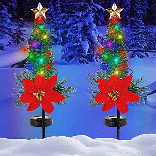 Sets of 2 Christmas Tree Stakes w/ Star Topper & Solar Lighted Led Lights