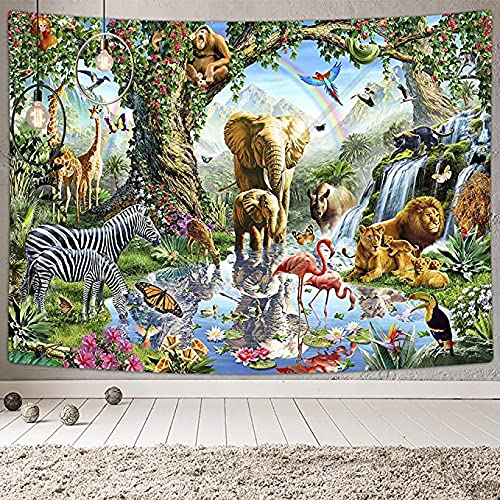 Tropical Forest Animal Tapestry African Safari Wildlife Wall Decoration 60x40"