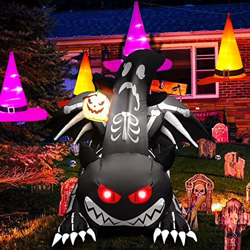 6FT Halloween Decorations Outdoor Inflatable Black Cat w/ White Ghost & Pumpkin