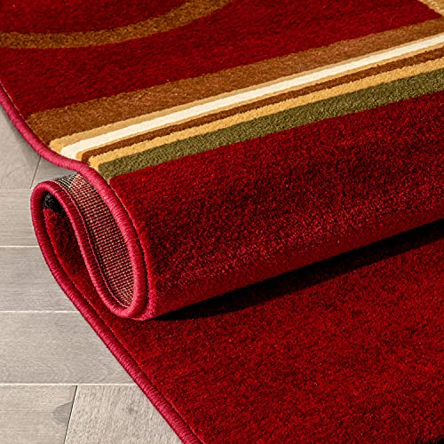 Rings Red Geometric Modern Casual Area Rug 3x5 4x6 ( 3'11" x 5'3" ) Easy to Clean Stain Fade Resistant