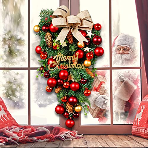 Christmas Wreath for Front Door Teardrop Swag w/ Merry Christmas Sign