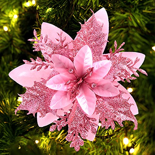 12Pcs Poinsettia Artificial Flowers for Christmas Ornaments